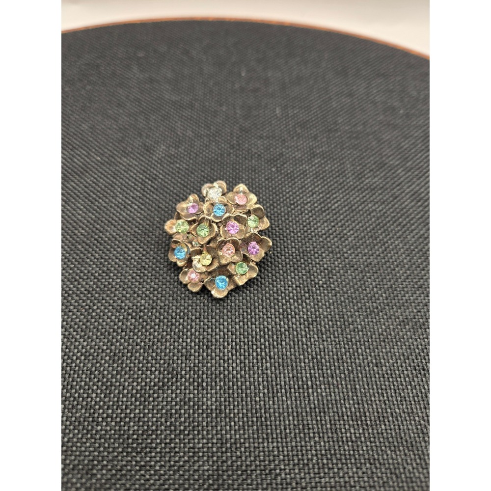 Vintage Gold Tone Floral Cluster Brooch Pastel Rhinestone Flower Pin